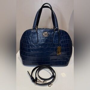 Coach Prince Street Satchel Navy Leather Crocodile-Embossed Handbag Crossbody